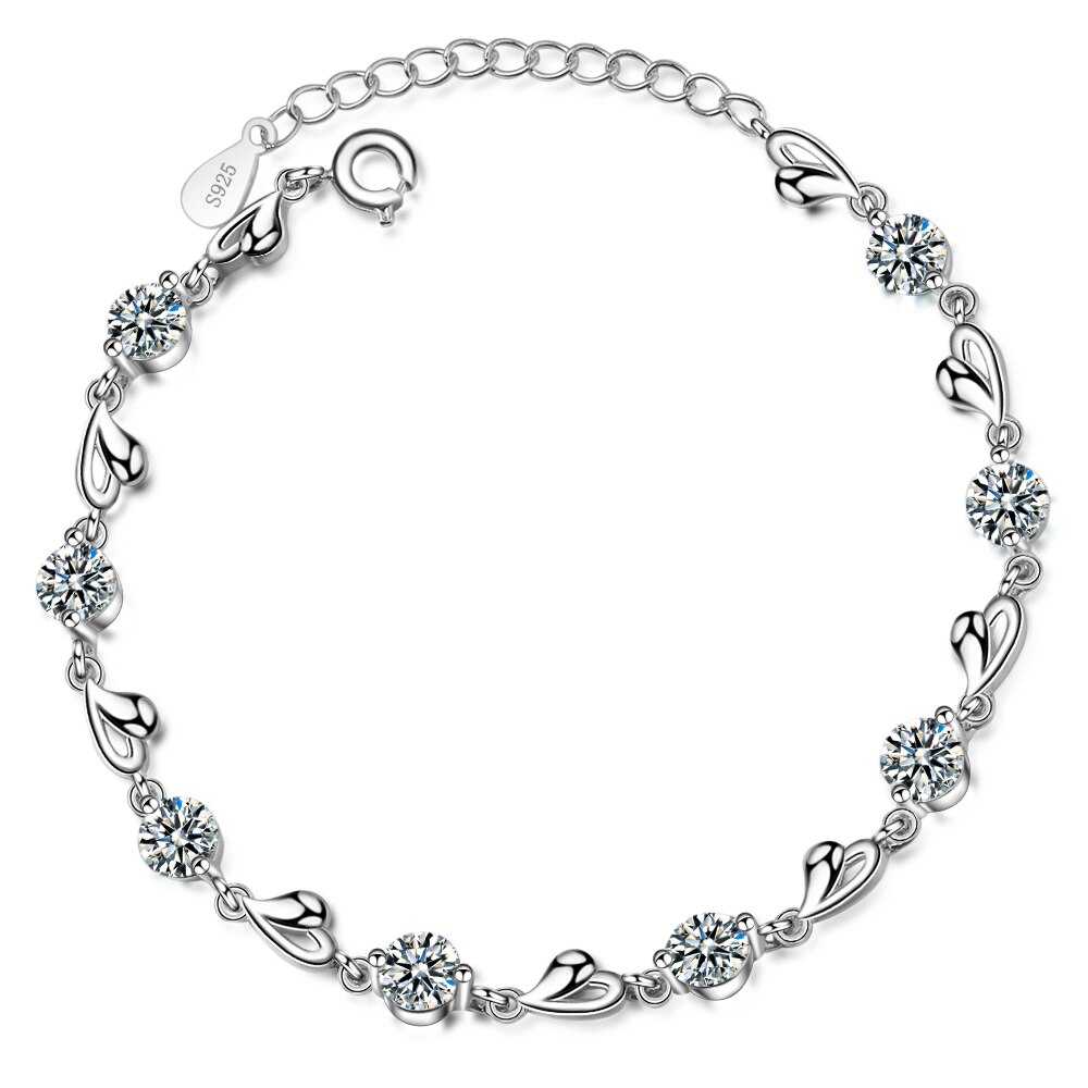 Women's Sterling Silver Heart Bracelet With Cubic Zirconia