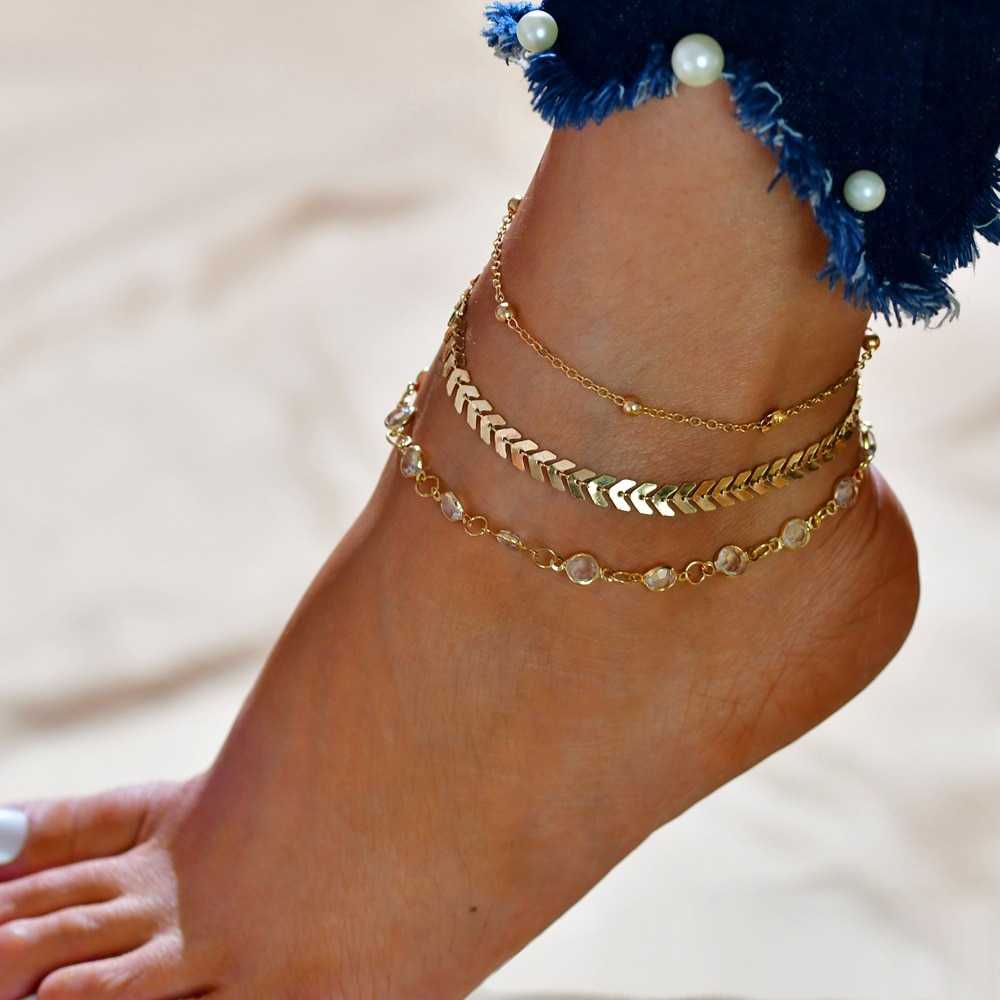 Women's Three-Row Bohemian Style Anklet With Lobster Clasp