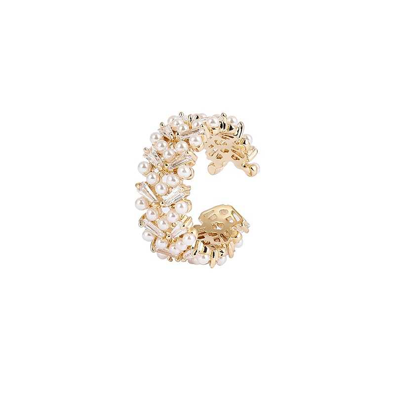 Women's Open Ring Studded With Pearls And Cubic Zirconia