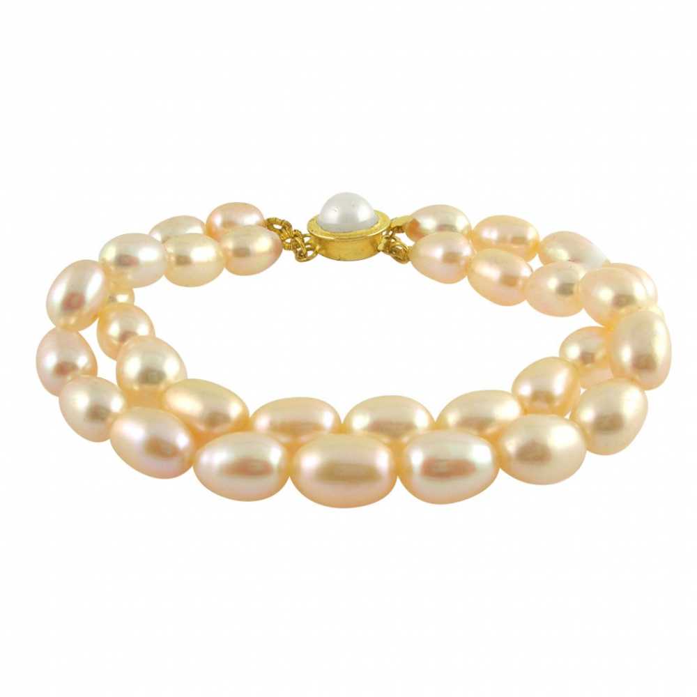 Women's Gold Plated Freshwater Pearl Bracelet In Peach, Dual String