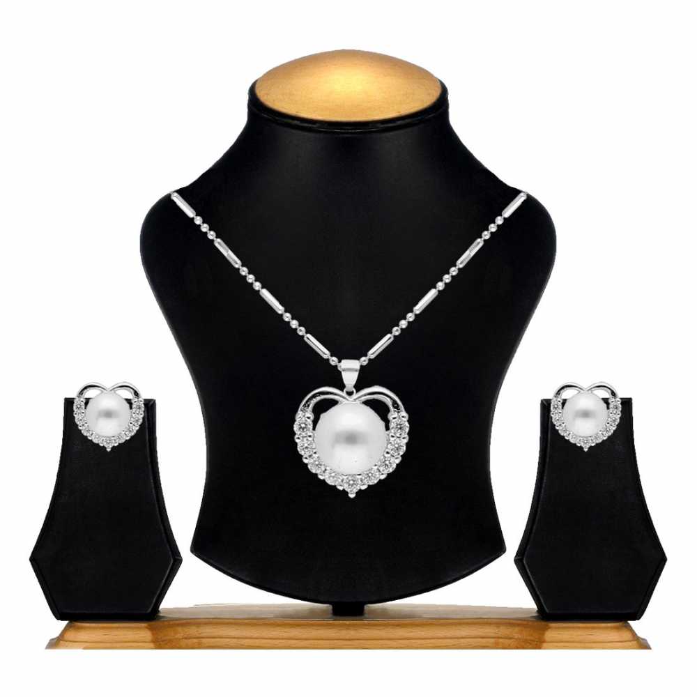Women's Silver Alloy Pendant Necklace Set With Earring