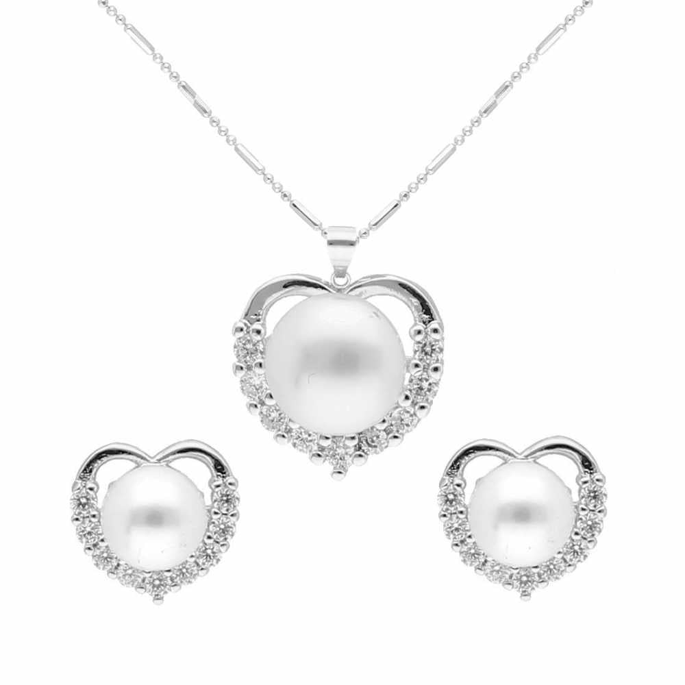 Women's Silver Alloy Pendant Necklace Set With Earring