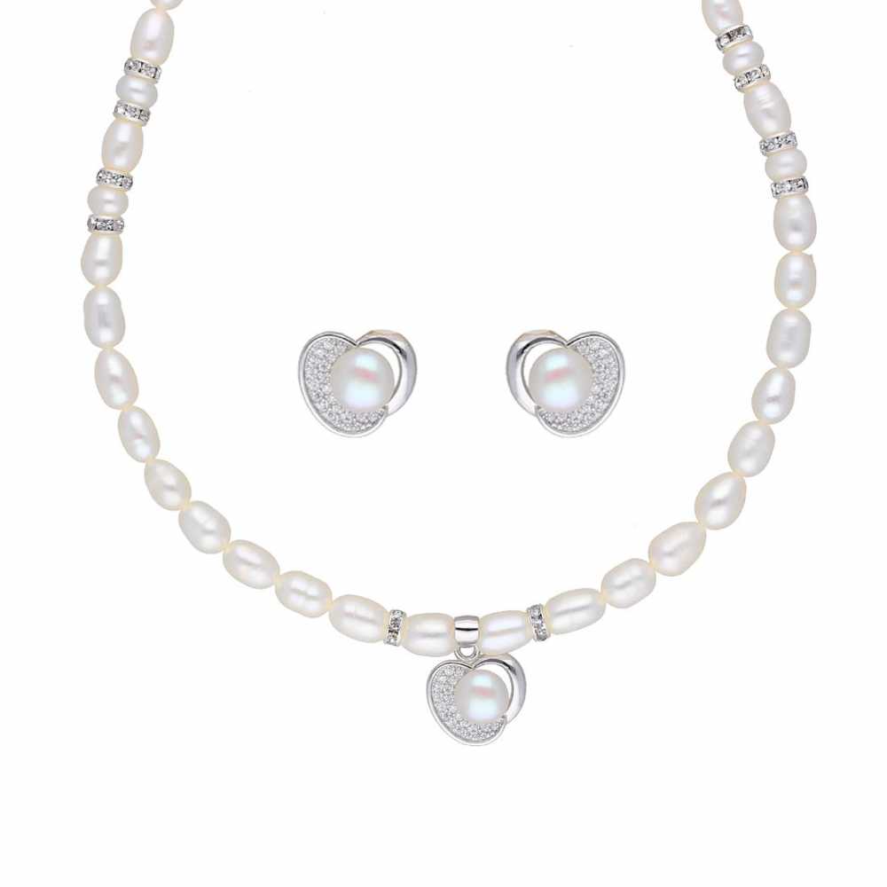 Freshwater Pearl Necklace With Silver Plated Pendant And Stud Earring