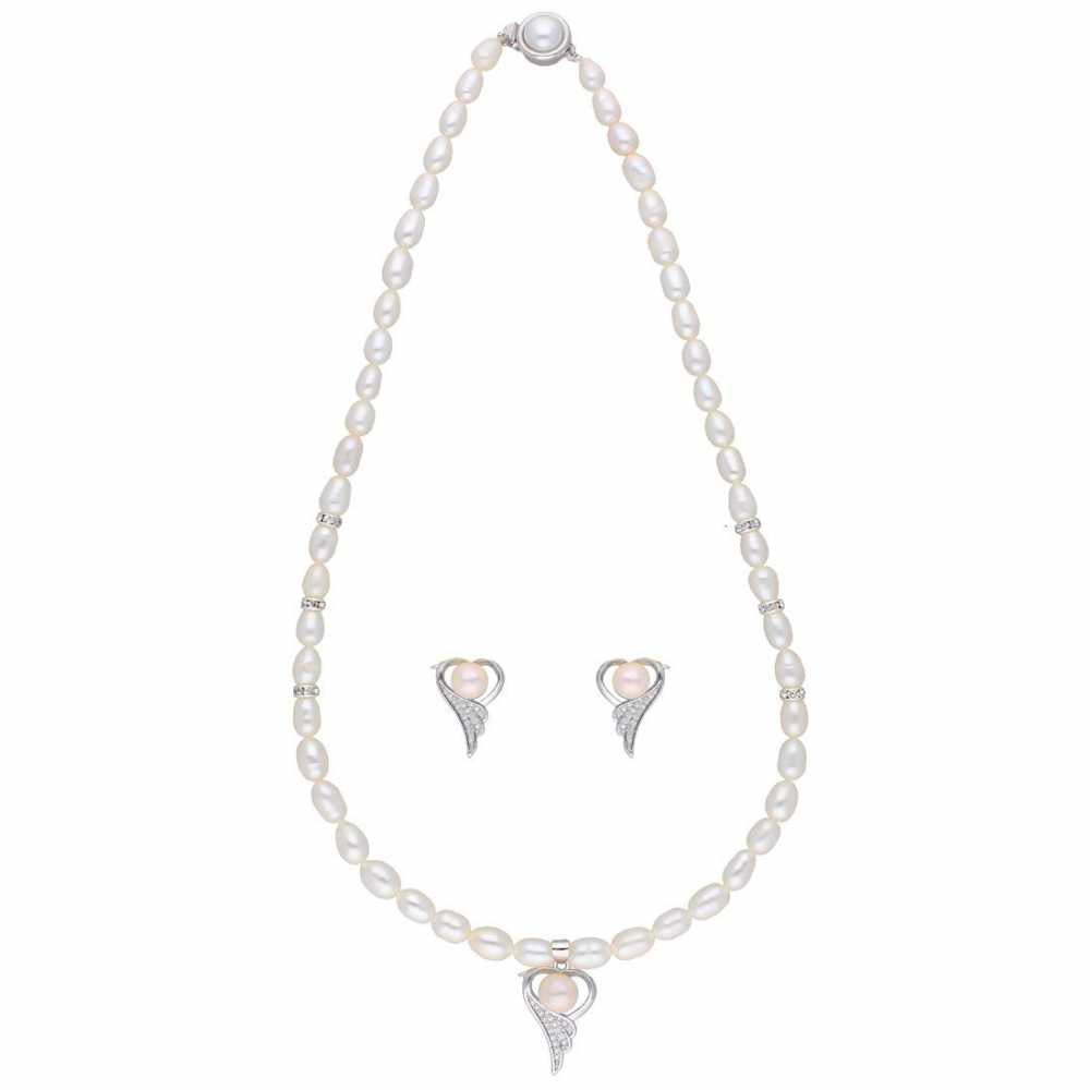 Freshwater Pearl Necklace With Heart Shaped Pendant And Stud Earring