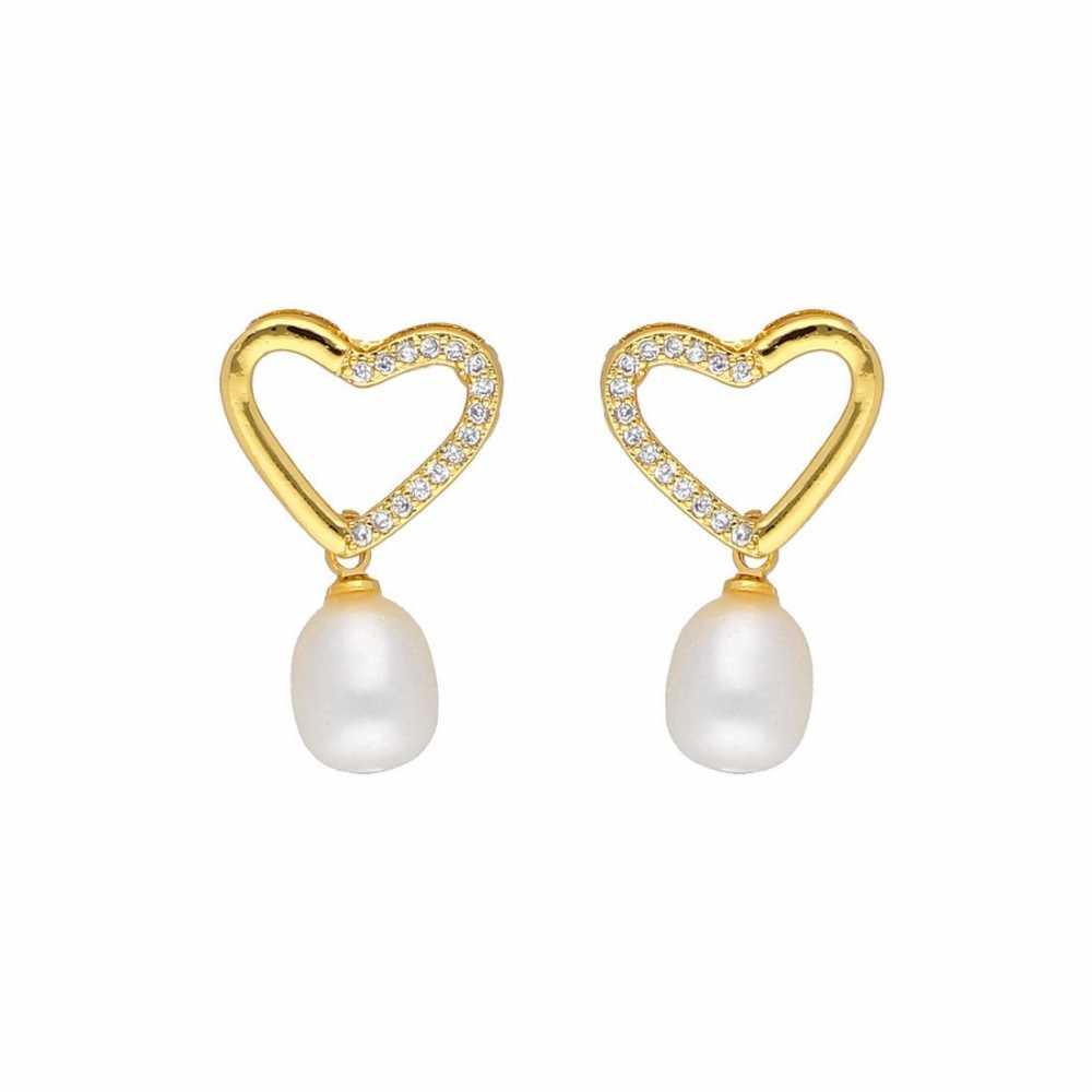 Freshwater Pearl Necklace With Heart Shaped Pendant And Drop Earring