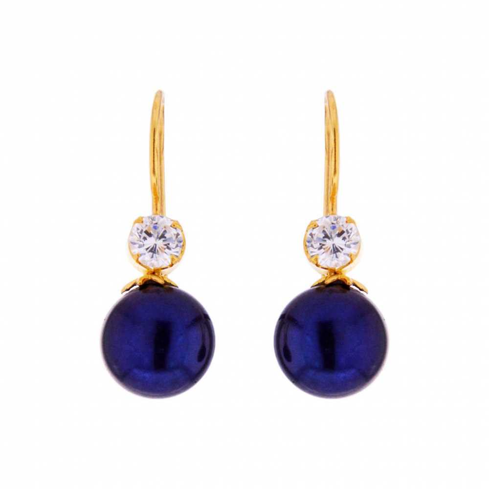 Women's Stud Earring With Blue Freshwater Pearl And Zirconia