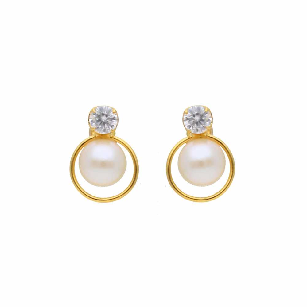 Women's Gold Plated Stud Earring With Freshwater Pearl And Zirconia