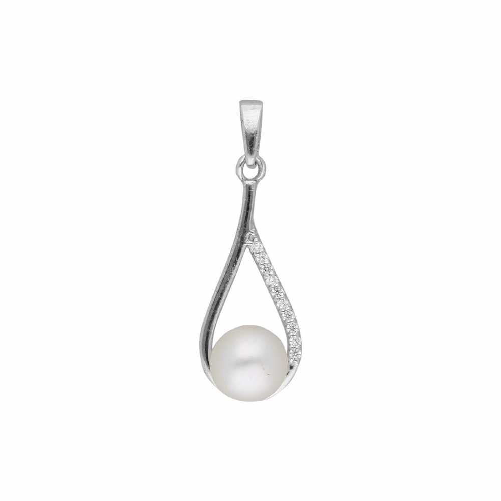 Sterling Silver Pendant Necklace With Freshwater Pearl And Zirconia