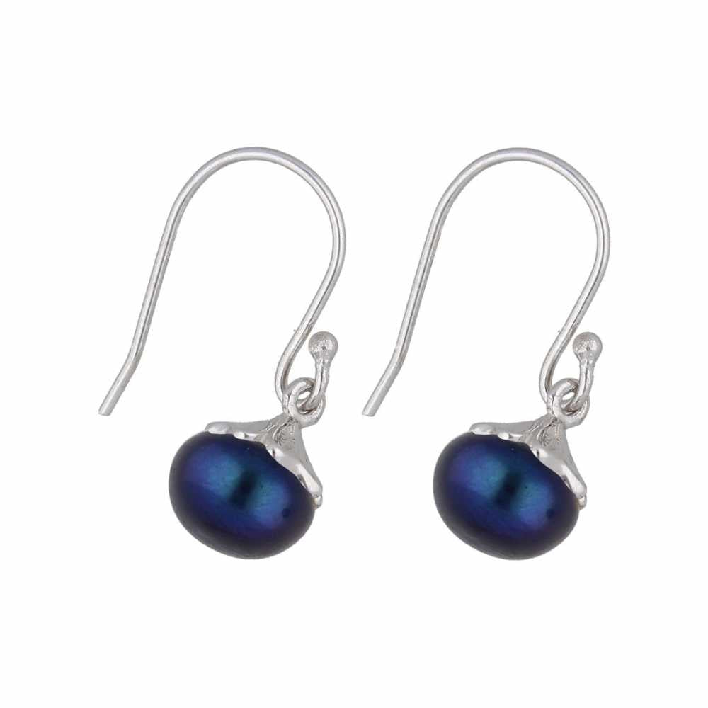 Women's 925 Sterling Silver Earring With Blue Freshwater Pearl