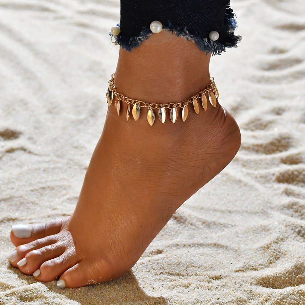 Women's Bohemian Leaf Charm Anklet With Lobster Clasp Closure