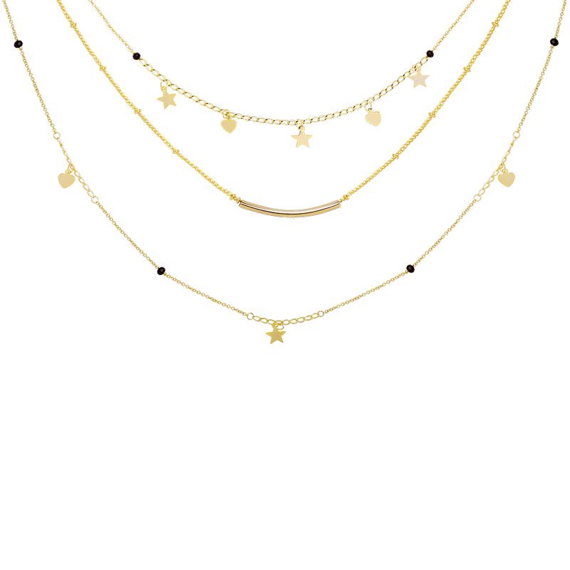 Women's Gold Plated Multi-Layered Star Charm Necklace