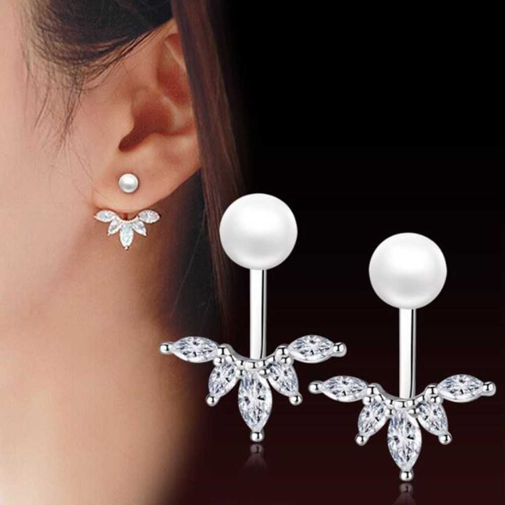 Women's Sterling Silver Flower Pop Earrings With Cubic Zirconia