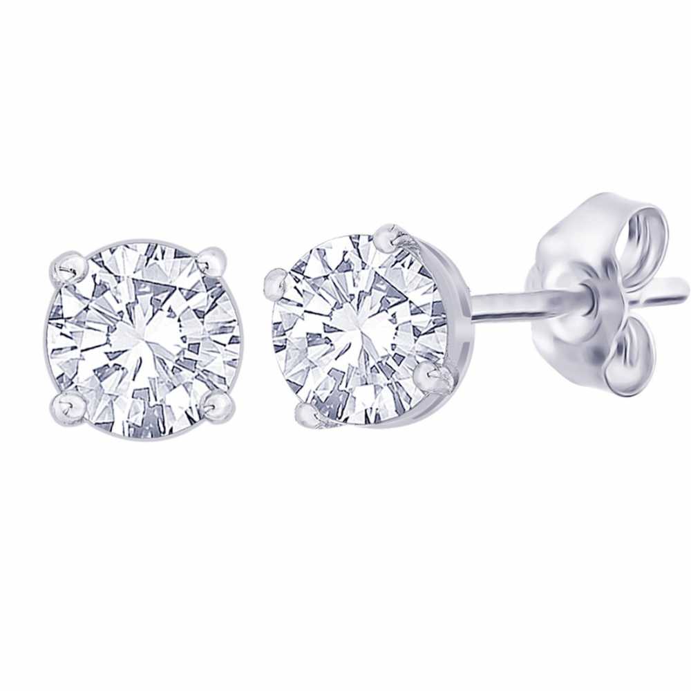 Women's 925 Sterling Silver Prong Set Stud Earring With Zirconia