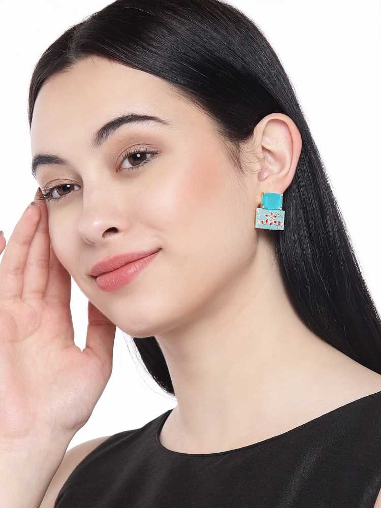 Women's Gold Plated Crystal Stone Enamel Earring