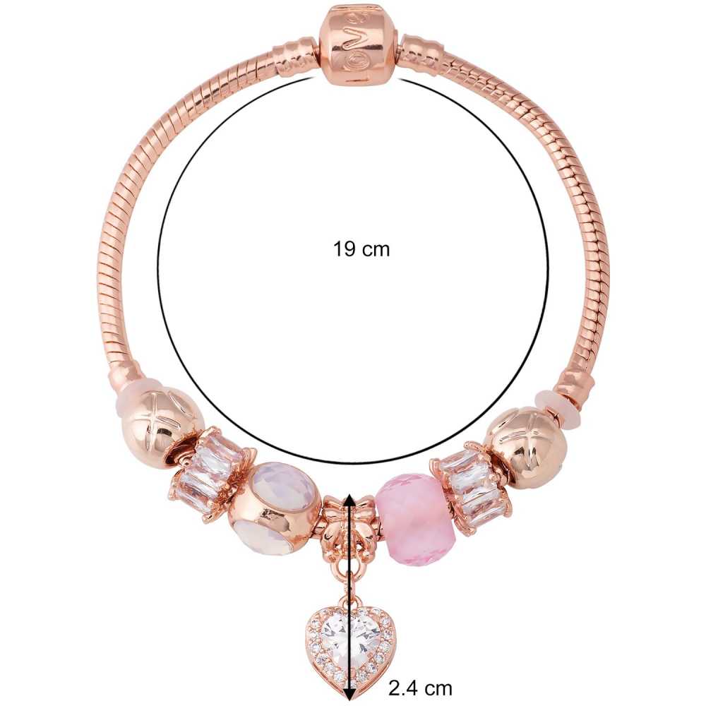 Women's Murano Glass Crystal Bracelet With Heart Charm In Rose Gold