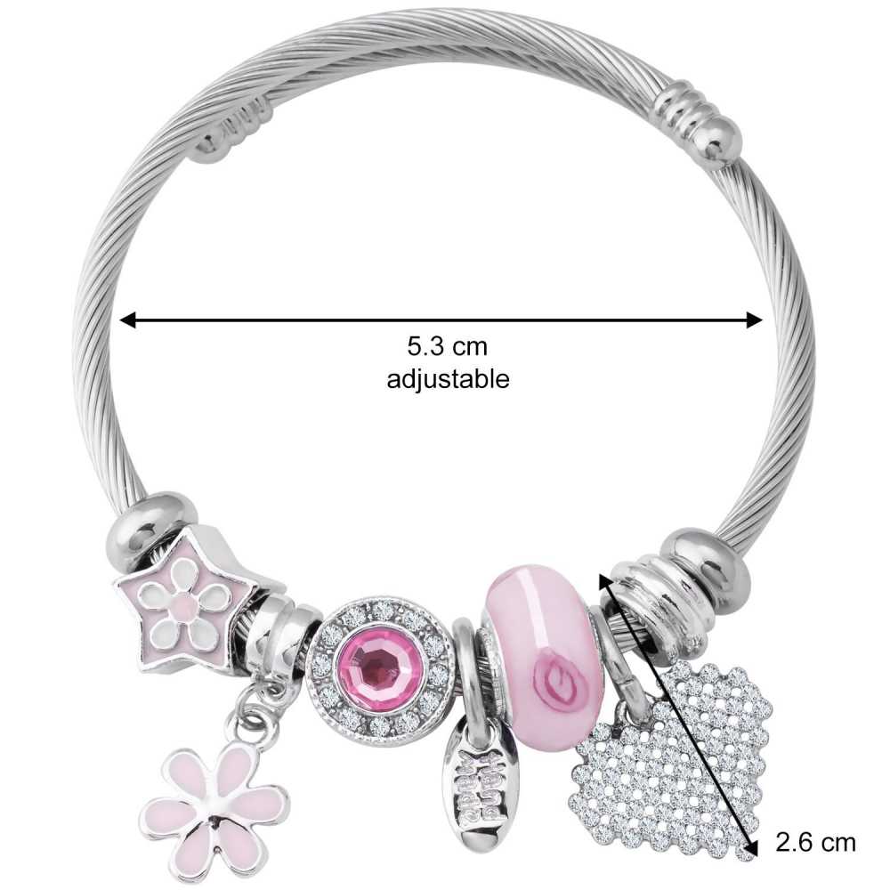 Women's Silver Plated Adjustable Bracelet With Variety Of Charms