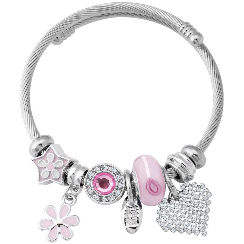Women's Silver Plated Adjustable Bracelet With Variety Of Charms