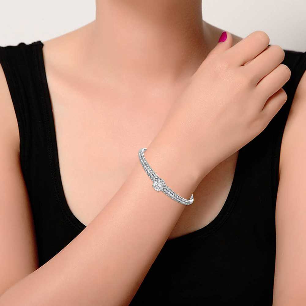 Women's Silver Plated Openable Kada Bracelet With Zirconia