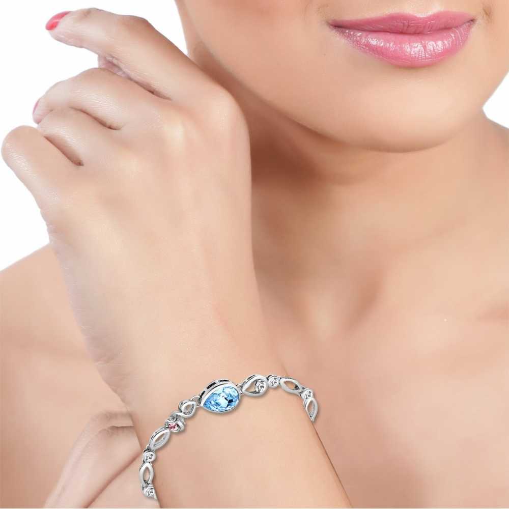 Women's Sterling Silver Charm Bracelet With Blue Stone