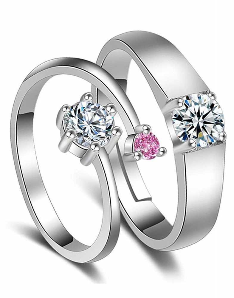 Silver Plated Adjustable Couple Rings With Zirconia