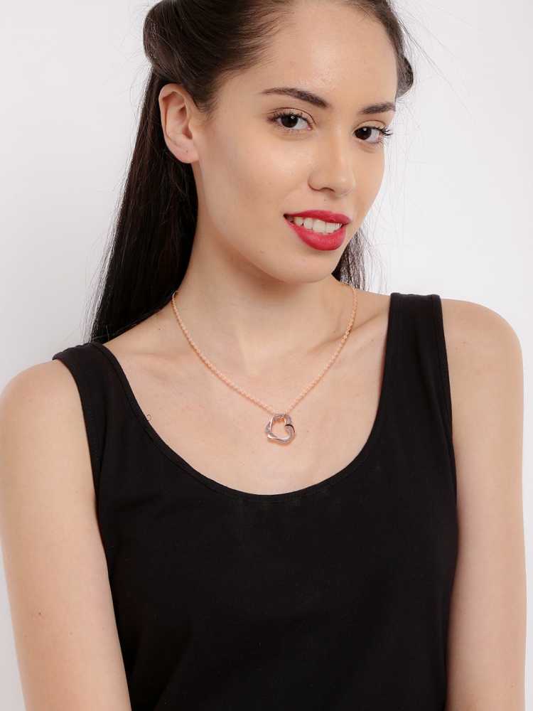 Women's Double Heart Zirconia Pendant With 50 cm Chain In Rose Gold