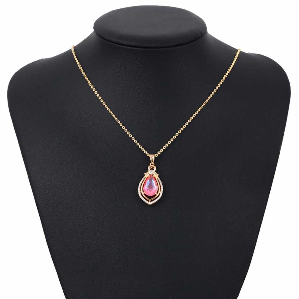 Women's Pink Crystal Zirconia Pendant With Gold Plated Chain