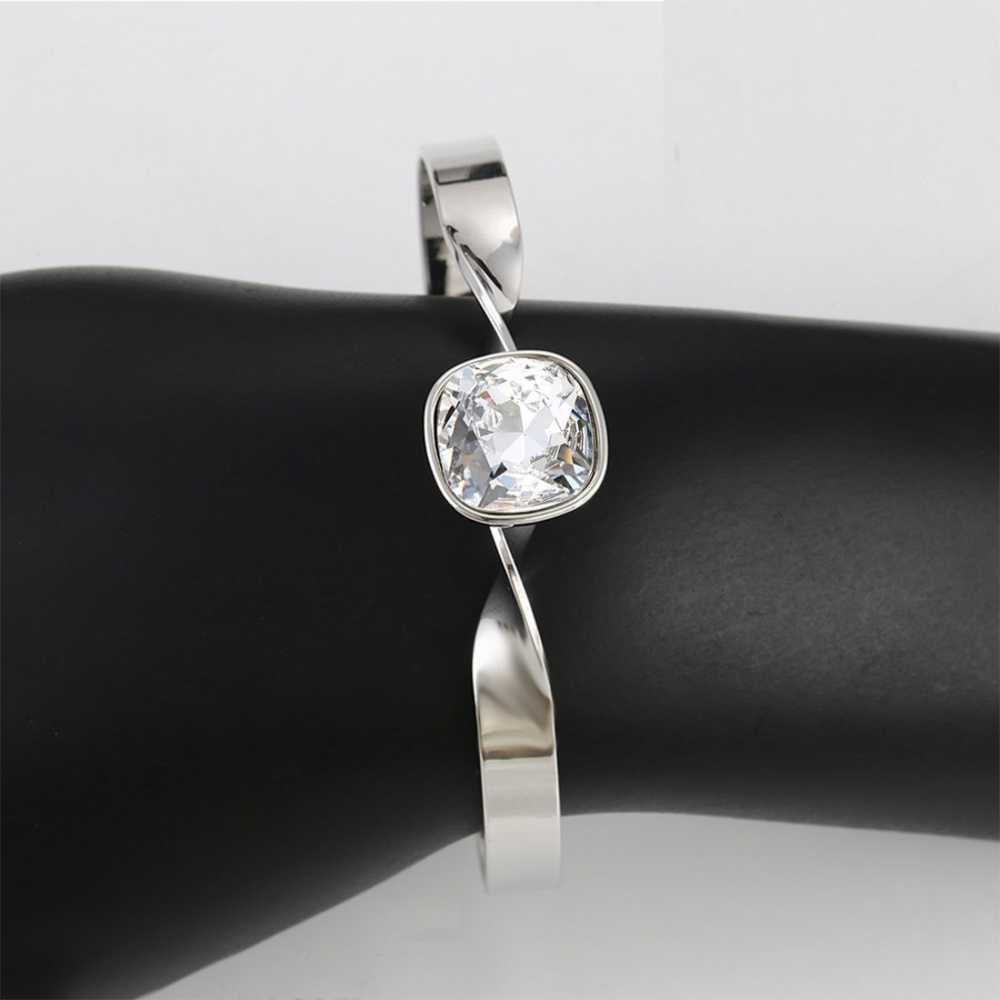 Women's Square Solitaire Crystal Cuff Bracelet In White Metal