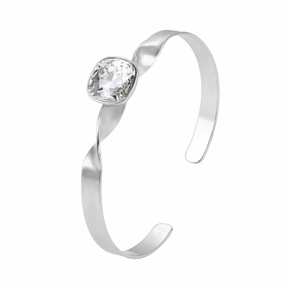 Women's Square Solitaire Crystal Cuff Bracelet In White Metal