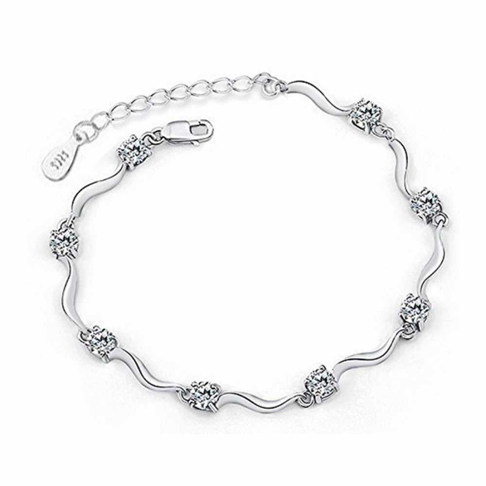 Women's Silver Plated Crystal Studded Chain Bracelet