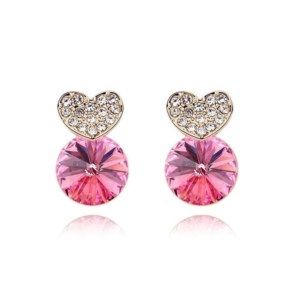 Women's Heart Shaped Stud Earring With Round Pink Crystal