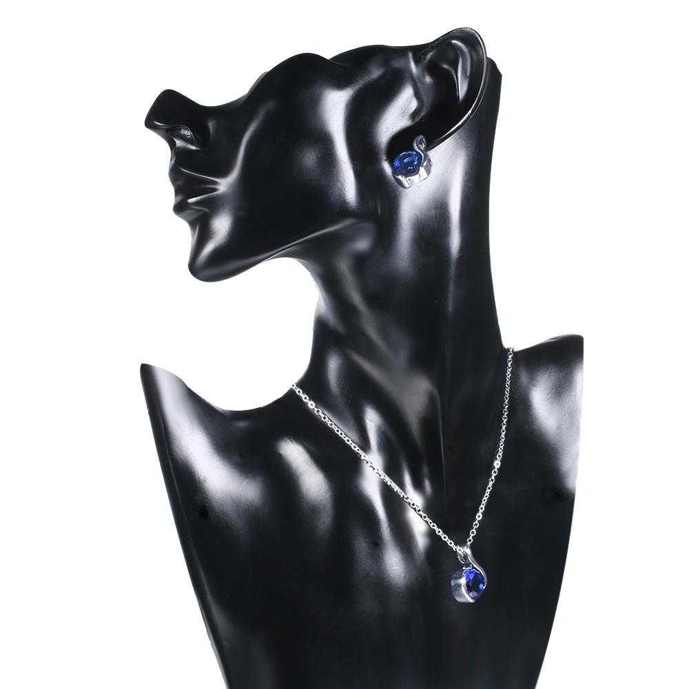 Women's Blue Crystal Pendant With Chain And Earring