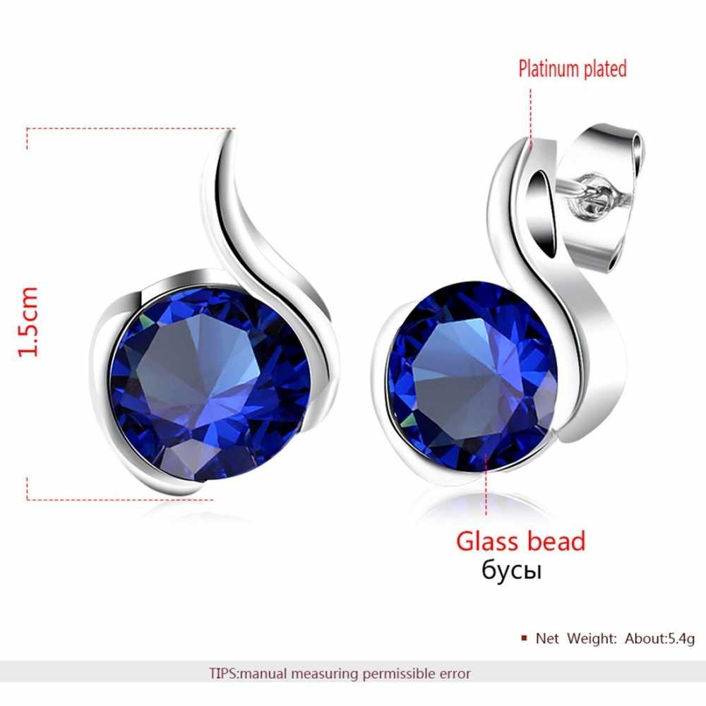 Women's Silver Plated Stud Earring With Blue Round Crystal