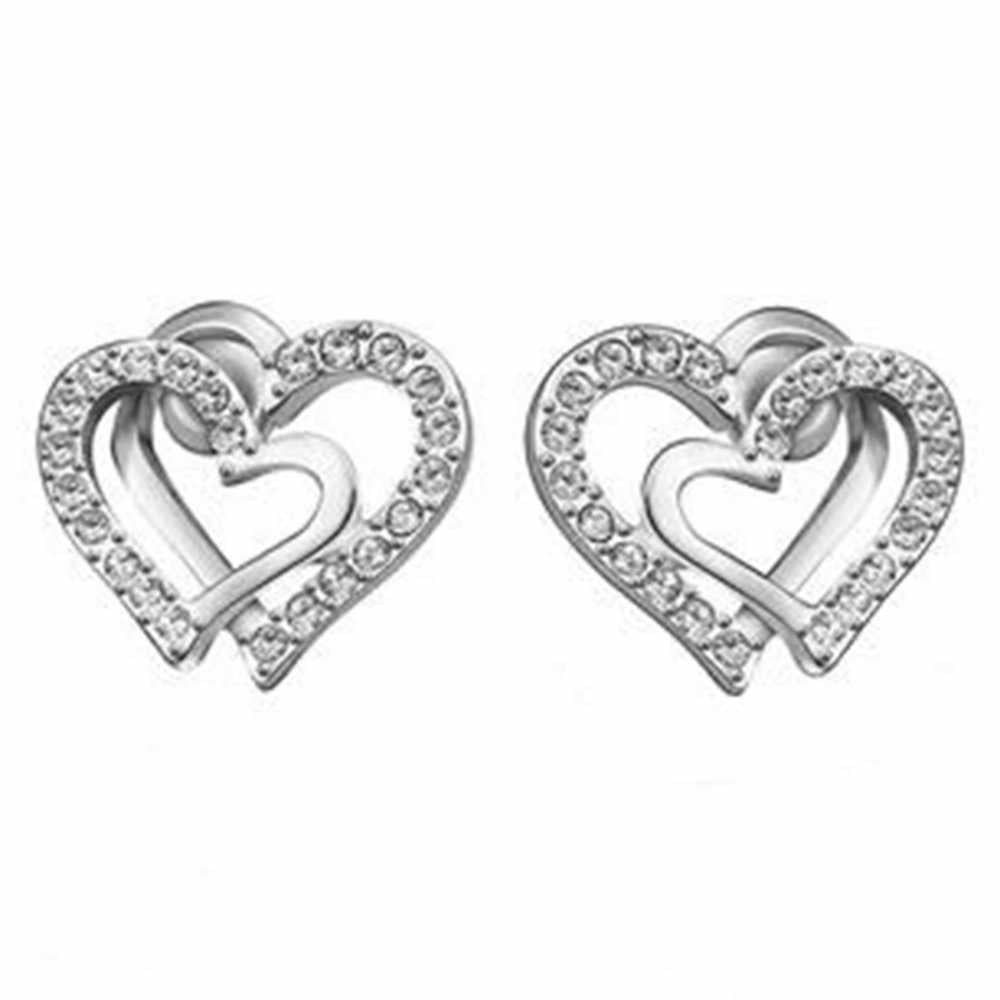 Women's Silver Plated Heart Shaped Stud Earring With Zirconia