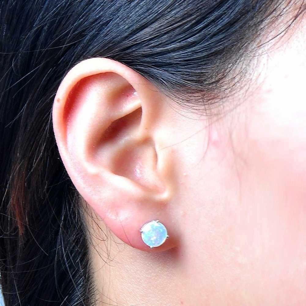 Women's Silver Plated Oval Shaped Opal Stud Earring
