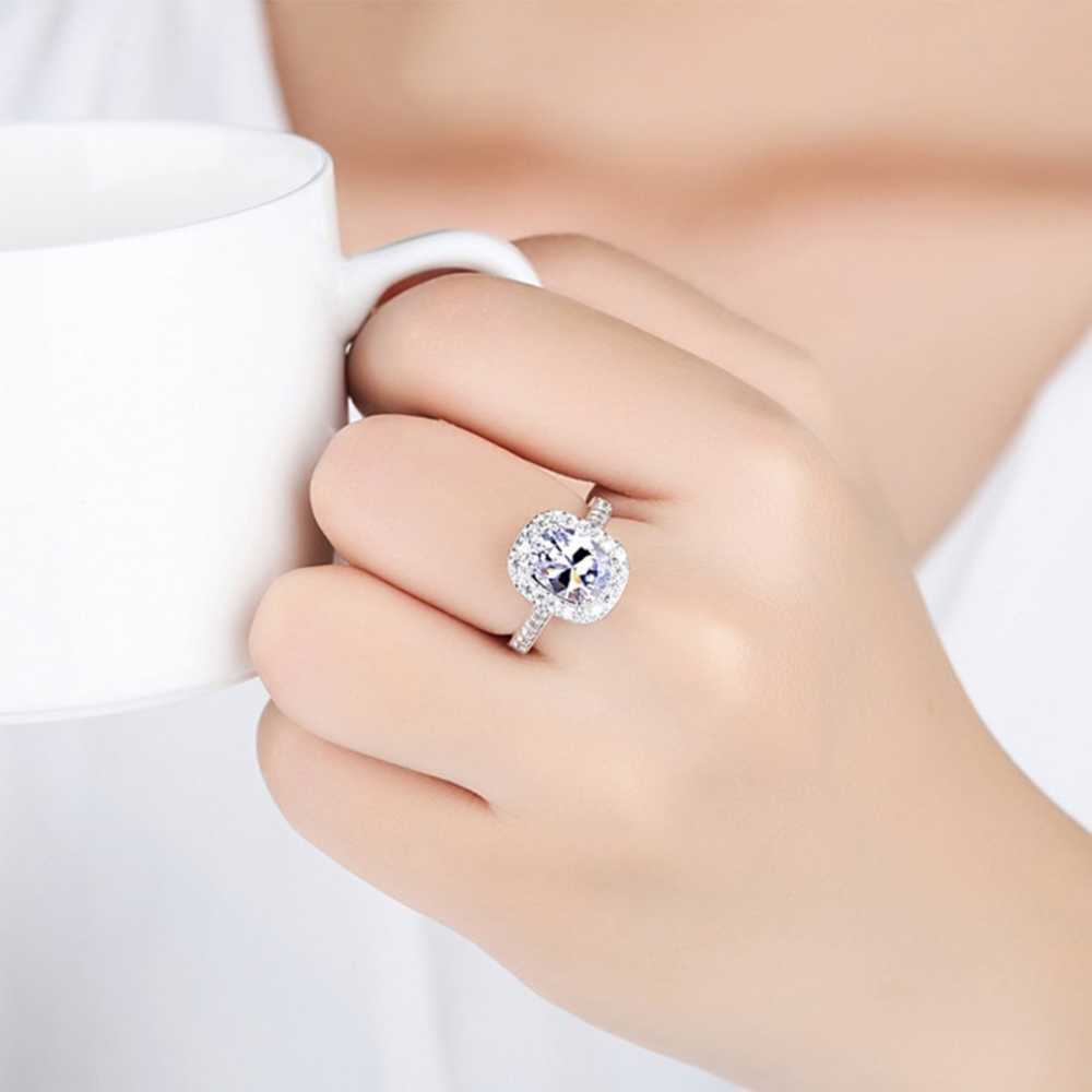 Women's Platinum Plated Adjustable Solitaire Crystal Ring