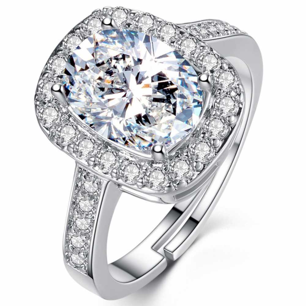 Women's Platinum Plated Adjustable Solitaire Crystal Ring