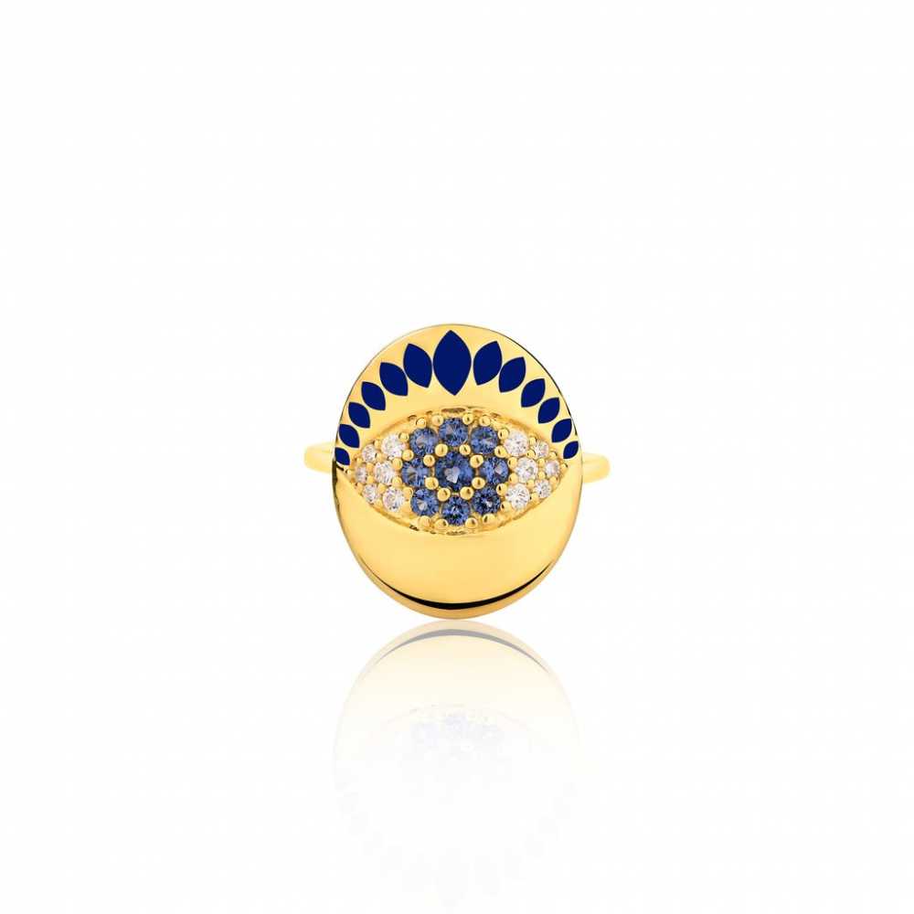 Women's Sterling Silver Evil Eye Adjustable Ring With Zirconia