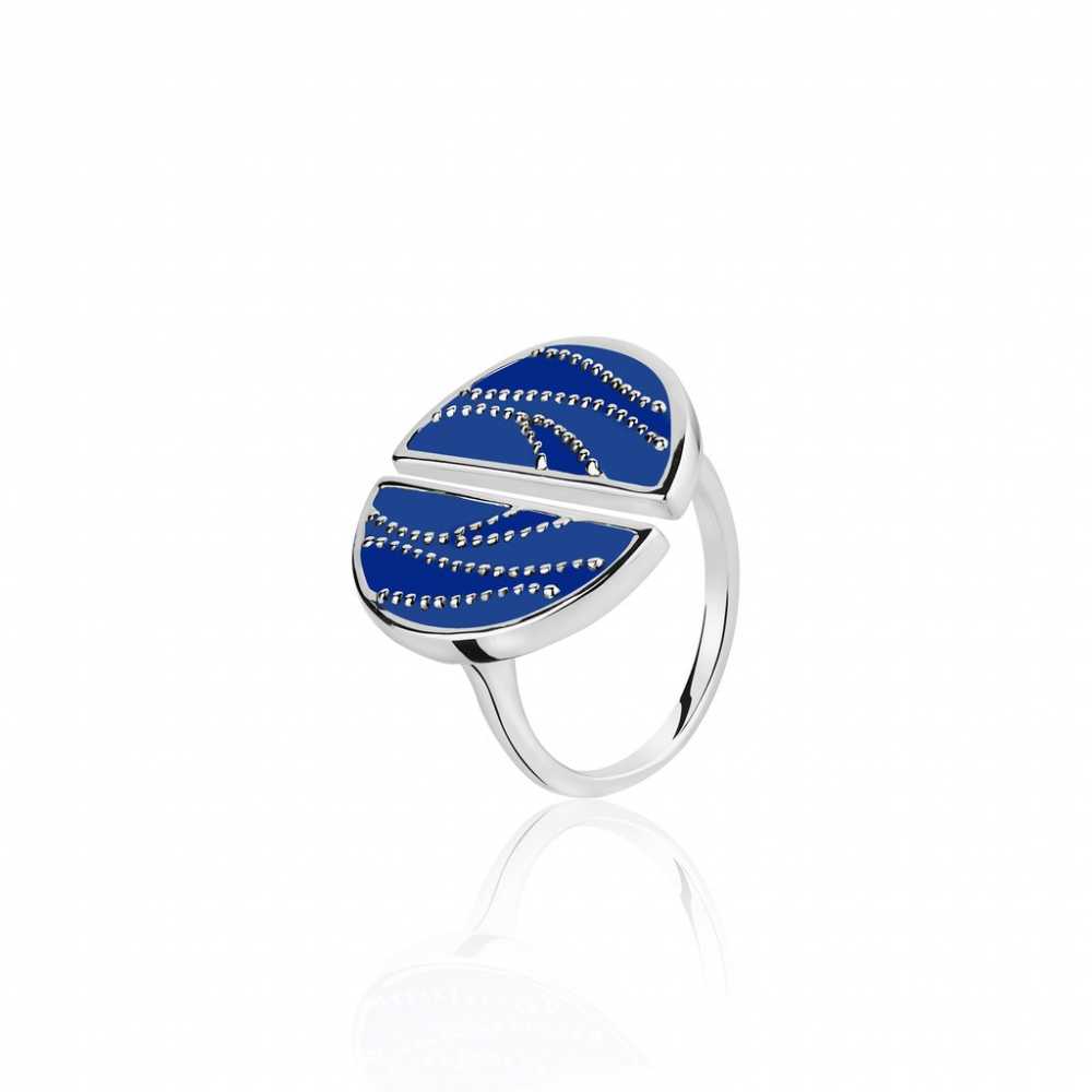 Women's Sterling Silver Waves Pattern Ring With Enamel
