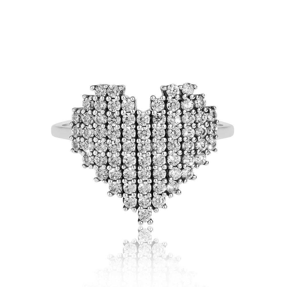 Women's Sterling Silver Heart-Shaped Ring With Zirconia