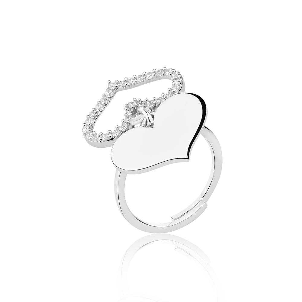 Women's Sterling Silver Dual Heart Ring With Zirconia