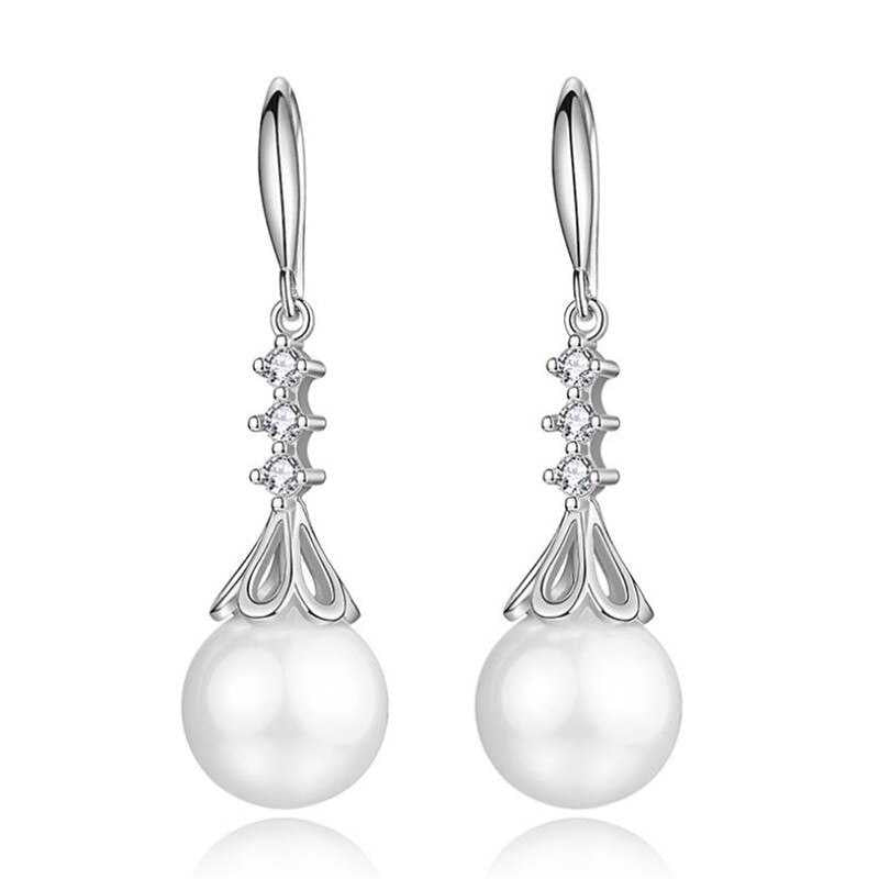 Women's Sterling Silver Pearl Dangle Drop Earrings