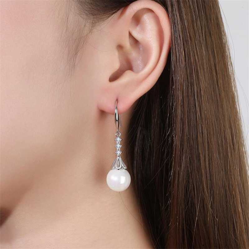 Women's Sterling Silver Pearl Dangle Drop Earrings