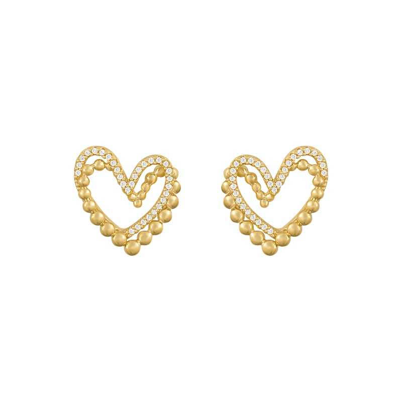 Women's Heart Earrings Studded With Zircon Stones