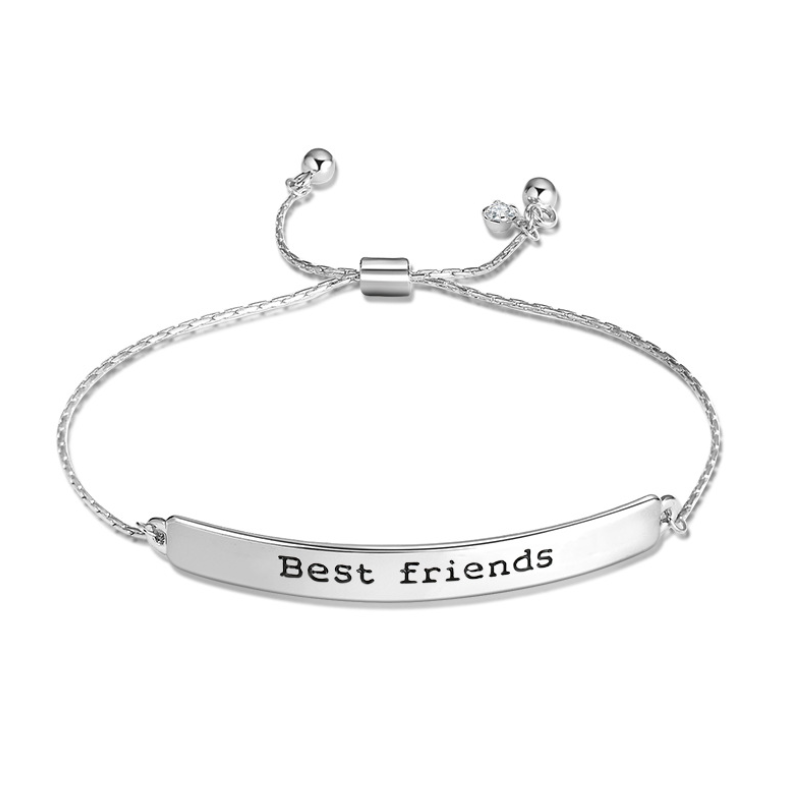 Women's Adjustable Engraved Bar Bracelet With Bolo Clasp