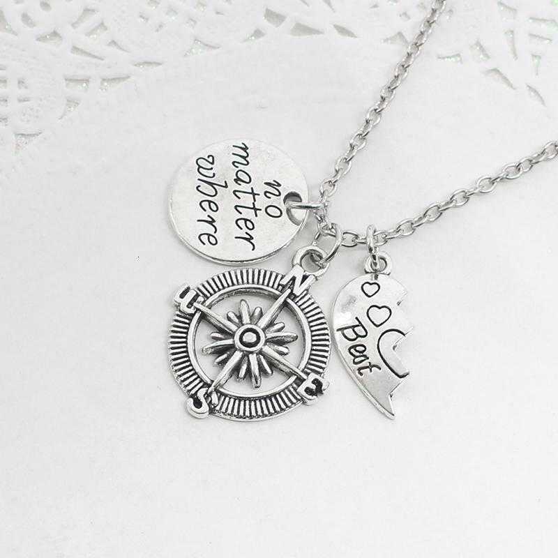 Women's Heart And Compass Charm Necklaces Set of 2