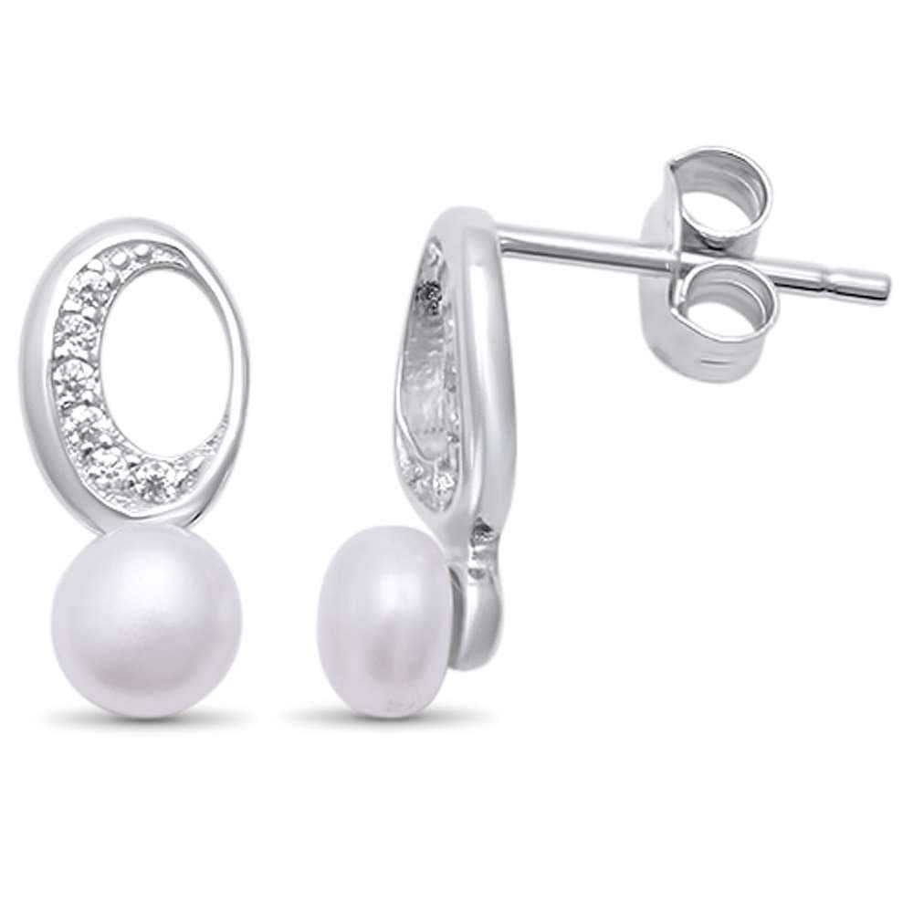 Women's 925 Sterling Silver Round Pearl Earrings With Zirconia
