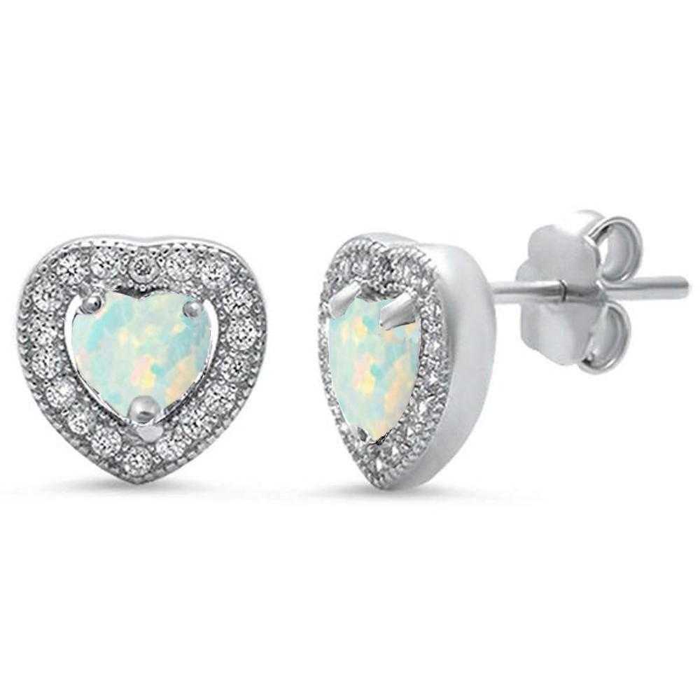 Women's Sterling Silver Opal Heart Earrings With Zirconia
