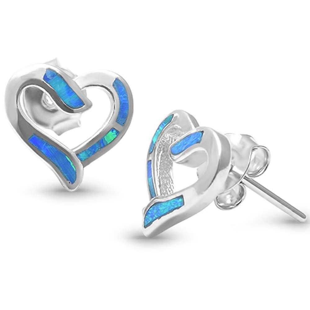 Women's 925 Sterling Silver Opal Heart Stud Earrings