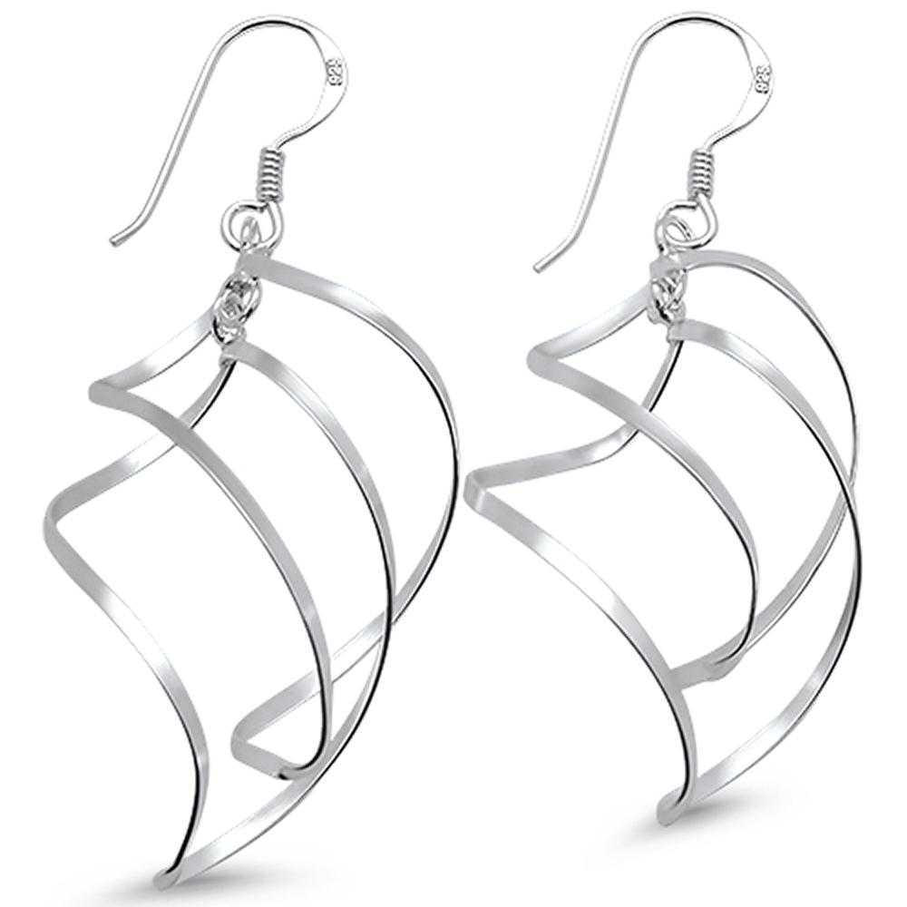 Women's Sterling Silver 3D Geometric Spiral Dangle Earrings