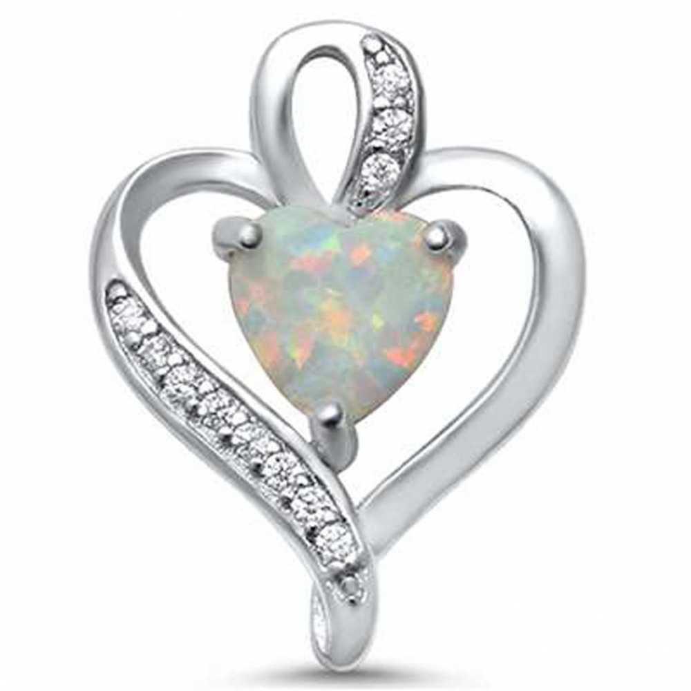 Women's Opal Heart Pendant With 18 Inch Box Chain